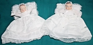 LOT - 2 Porcelain BAPTISM Baby DOLL 5" Tall w/o Dress PILLOW Crochet HAT Booties - Picture 1 of 13
