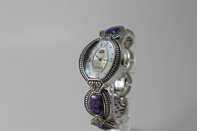 ECCLISSI ЖЕНЩИН ДВУХЦВЕТНЫЙ СЕРЕБРЯНЫЙ ПЕРЛАМУТР CHAROITE ЦВЕТОЧНЫЙ БРАСЛЕТ ЧАСЫ! - Изображение 1 из 4