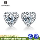 Luxury Moissanite Stones Heart Stud Wedding Earrings for Women Real 925 Silver