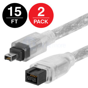 FIREWIRE Cable 15 FT 9Pin to 4Pin Bilingual 800 to 400 DV PC MAC - LOT of 2
