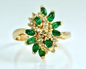 0.88 ctw Emerald and Diamond Prong Set Ring 14k Yellow Gold Lot 8 - Picture 1 of 6