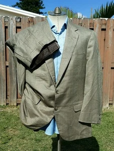 BROOKS BROTHERS Tweed Tooth Check Silk brown Blue Green Suit Jacket 43R Pant 37W - Picture 1 of 11