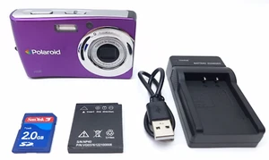 Polaroid t1235 12MP Camera Charger Cable Battery Purple TESTED - Picture 1 of 9