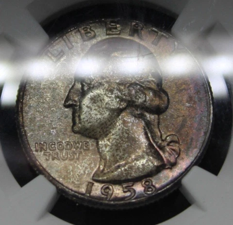 1958 P 25c Silver Washington Quarter MS66 NGC Nice Color Toning Toned Coin Cover