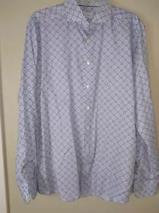 Camicia abbottonata blu Eton stampa twill contemporanea taglia 43 17 $270 - Foto 1 di 8
