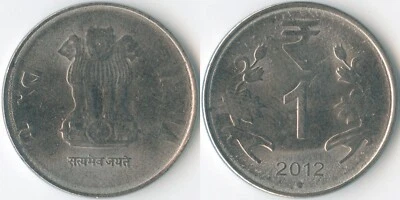 India 2012 1 Rupee Noida KM# 394 Ashoka Lions Lotus Flowers Mintage: Unknown - Image 1 of 3