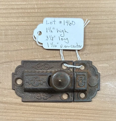 1460-Antique Cast Iron Late 19th C. Cupboard Cabinet Latch Complete Brass Knob Cover