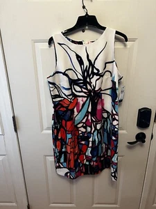 NWT AGB Dress Tank Sheath Dress Size 14 White Pink Blue Red Purple Printed - Picture 1 of 7