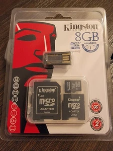 Kingston 8GB Class 4 MicroSDHC Card Flash Memory w/ SD Adapter & Micro SD Reader - Picture 1 of 2