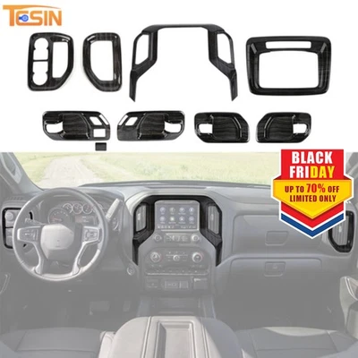 9X Black Wood Interior Dash Cover Trim Kit For Chevrolet Silverado 4-Door 19-25 Foto 1 de 4