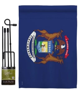 Michigan Flag Garden Stake Banner Pole Stand Set Outdoor Tapestry Door Sign P... - Picture 1 of 9