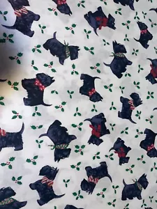 BTHY Mary Engelbreit White Christmas Ivy Quilt Fabric Black Scottie Dog Scarf - Picture 1 of 2