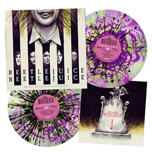 Beetlejuice Beetlejuice Soundtrack 2x PURPLE GREEN VINYL & Art Print Poster NEW! - Picture 1 of 5