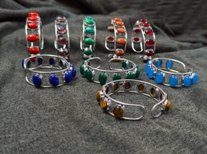 Brazalete de piedras preciosas múltiples, brazalete étnico de 10 piedras, lote de brazalete ajustable 925 ~ - Imagen 1 de 2