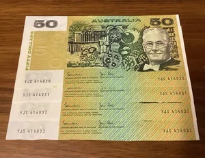1983 $50 Johnston/Stone UNC Consecutive Run of 4 - uneven cut on bottom - Picture 1 of 6