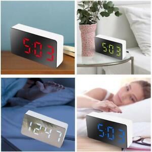 1x Alarm Clocks LED Digital Alarm Clock Night Light Thermometer Display Mirror  