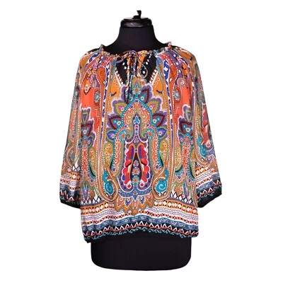 Блузка женская Chico's пейсли оборки Puff рукав цветной богемное афганский топ 2 L/12 - Изображение 1 из 4