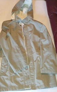 Vintage Liz Claiborne Green Mint/Beige Rain Coat Size Removable Hood Winter - Picture 1 of 14