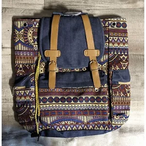 Mochila étnica azteca suroeste, bolso de viaje denim con cordón, correas ajustables - Imagen 1 de 4