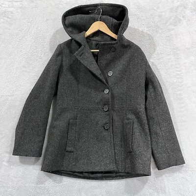Jaqueta Express Peacoat Feminina 5/6 Lã Cinza Capuz - Imagem 1 de 4