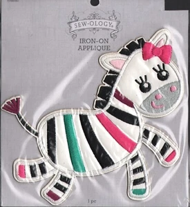 Sew-ology - Iron On Applique Patch 1768167 Colorful Zebra with Pink Bow - Picture 1 of 1