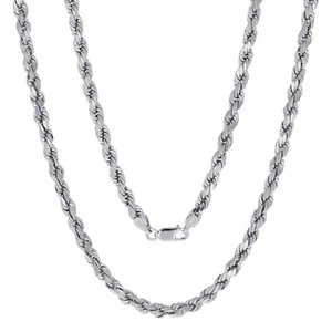 10K White Gold 4mm Diamond Cut Rope Chain Italian Link Pendant Necklace 20" - Picture 1 of 10
