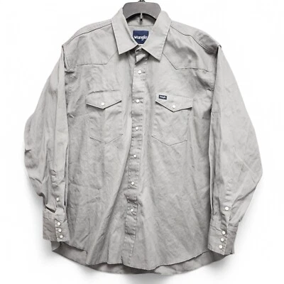Wrangler Cowboy Cut Western Firm Finish Work Shirt Mens 2X Gray Pearl Snap READ - Image 1 of 4