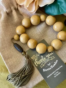 Koreanische natürliche honigfarbene riesige Holzperlen Handgelenk Mala. Buddhistische Meditation - Bild 1 von 10