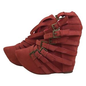 Jeffrey Campbell Shoes Wedge Booties Red Suede Platform Zip 2 Women's Size 6.5 