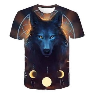 Stylish 3D Wolf Graphic T-Shirt for Teens - Casual Short Sleeve Round Neck Top i - Picture 1 of 70