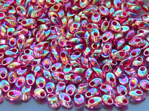 10g Miyuki Long Magatama 4x7mm Seed Beads Fuchsia Lined Smoky Amethyst AB - LMA-