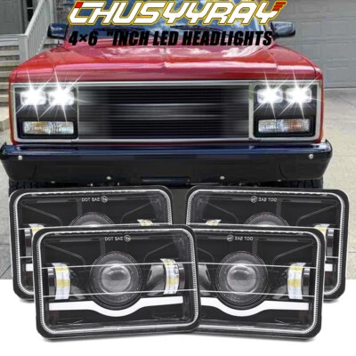 4PCS 4x6" Inch LED Headlights Hi/Lo Sealed Beam For GMC V2500 SUBURBAN 1989-1991 - Image 1 of 4