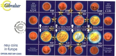 Gibraltar 2002 New Coins in Europe MS First Day Cover FDC - Image 1 of 2