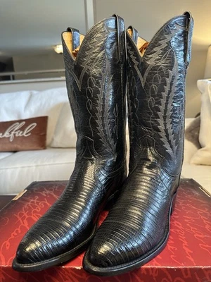 Botas Lucchese 2000 para hombre hechas a mano negras Teju Lizard talla 9D *DESAJUSTADAS* *LEER* Foto 1 de 4