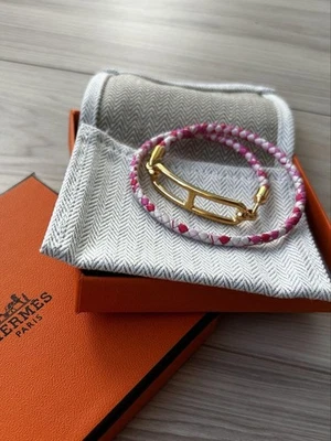 Pulsera Hermes Leri Dubletour Cuero Oro Rosa Rosa Excelente Usada Mujer 6.5" Foto 1 de 4