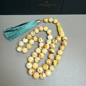 Oreo White Amber Tasbih Misbaha Islamic Prayer Beads 11mm 42.7g - Picture 1 of 3