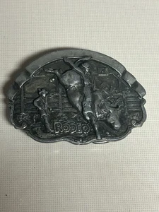Vintage 1981 Bergamo Brass Works Rodeo Bull Rider Belt Buckle B-86 Intricate Sil - Picture 1 of 11