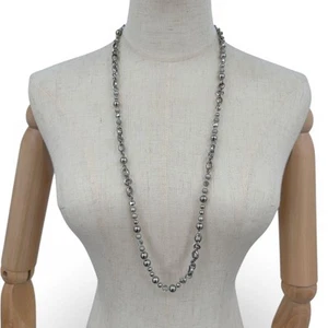 Banana Republic Long Necklace Silver Tone Bead and Chain Layering Piece - Picture 1 of 7