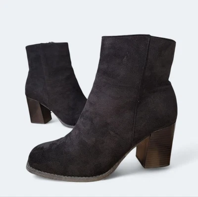 Pierre Dumas Negro Vegano Gamuza Botines Tacones Bloque Talla 9 Foto 1 de 4