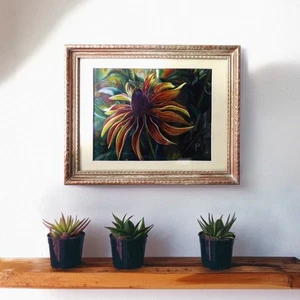 Cono de Verano Flor Original Color Lápiz Acrílico Pintura Enmarcada Bellas Artes - Imagen 1 de 3