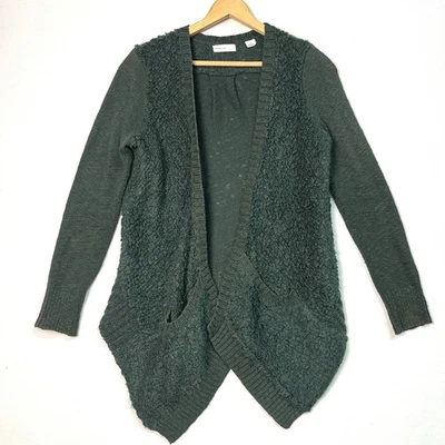 Suéter Cárdigan Abierto Drapeado Boucle Verde Profundo Sleeping on Snow Anthropologie S Foto 1 de 4