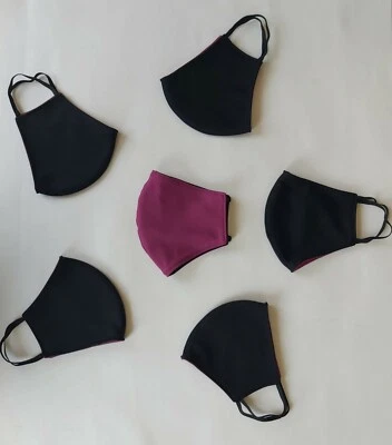 Pack of 6 reusable washable face mask - Black & Dark Pink Foto 1 de 2