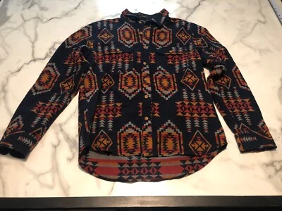 Lucky Brand Shirt Men's M Navy Geo Print Long Sleeve High Low Collar Button Down — 第 1/4 张图片