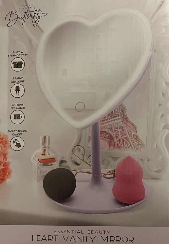 Espejo de Maquillaje Iluminar Espejo de Tocador Espejo LED Corazón Táctil Encendido/Apagado Bandeja Base. Foto 1 de 1