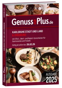 Gutscheinbuch Genuss mit Plus Karlsruhe 2025 - gültig bis 28. Februar 2026 - Bild 1 von 1