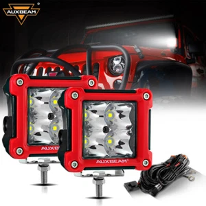 AUXBEAM 3" Cubo LED Luces de Trabajo Vainas Foco Offroad Lámpara de Conducción Marco Rojo - Imagen 1 de 12