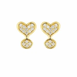 Heart Shape Real Diamonds Drop Mini Studs Earrings 14k Yellow Gold Fine Jewelry  - Picture 1 of 2