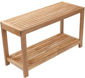 Nordic Style Natural Teak Wood Shower and Bath Spa Bench with Shelf - 35" - Picture 1 of 5