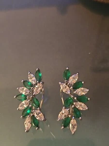 Sterling Silber 925 Smaragd Zirkonia Omega Ohrringe Marquise Neu ohne Etikett  - Bild 1 von 11