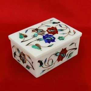 4"x 3"x 2" Marble Jewelry Box Pietra Dura Work Semi Precious Stone Handmade Gift - Picture 1 of 1